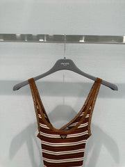 Lace-trimmed striped vest
