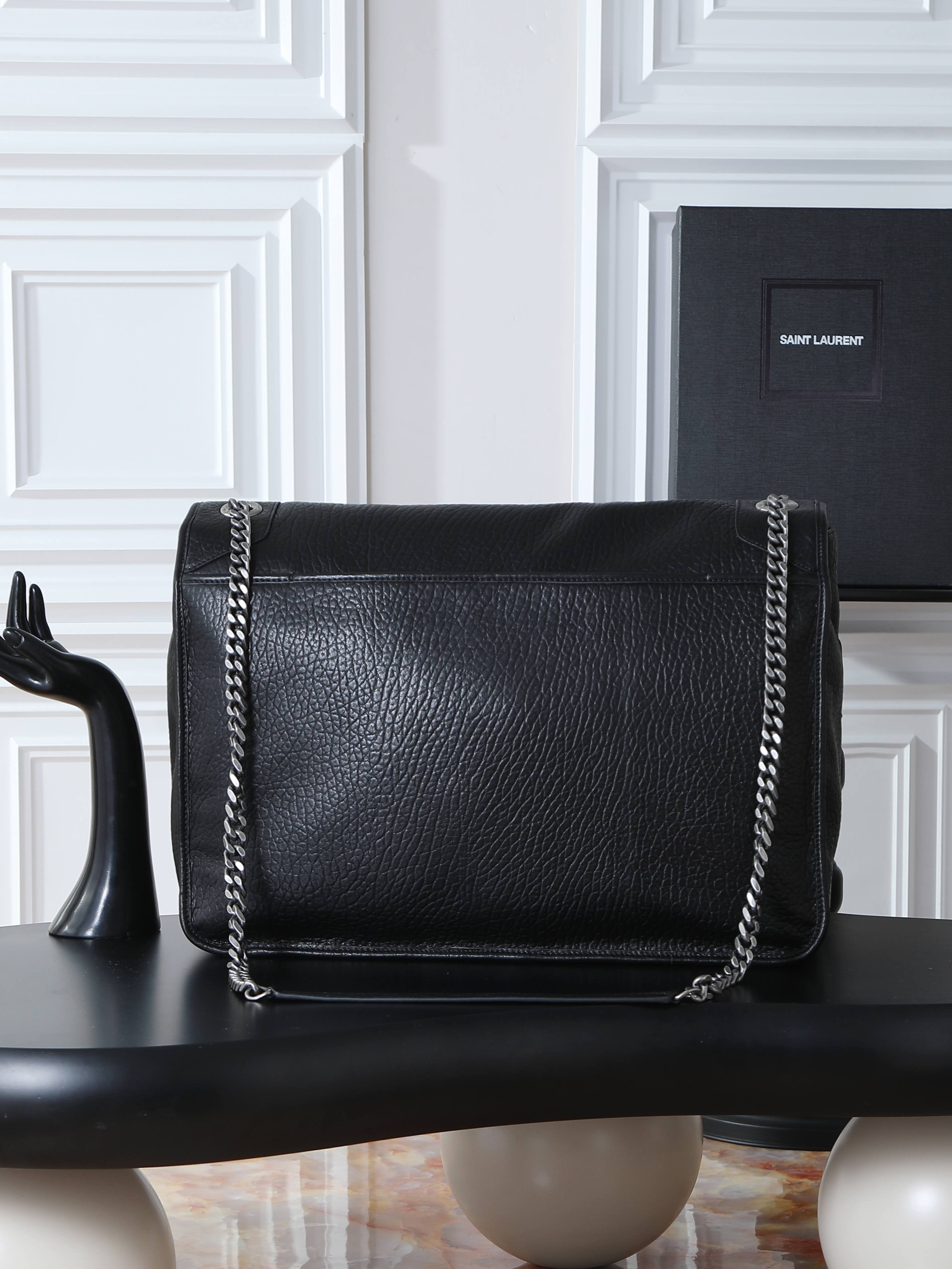 26SS New Niki Bag in Black Elephant-Grain Leather with Silver Hardware