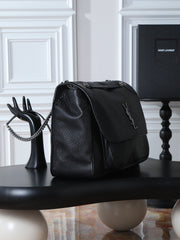 26SS New Niki Bag in Black Elephant-Grain Leather with Silver Hardware