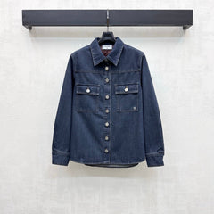 Chanel/Leather-Collared Denim Shirt-Jacket