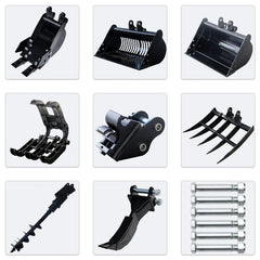 MMS Narrow Bucket Ripper Rake Auger Total  8 pcs Attachment for Mini Excavator