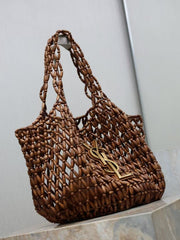 YSL 2026 Icare Wooden Bead  46cm Brown Woven Bag