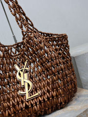 YSL 2026 Icare Wooden Bead  46cm Brown Woven Bag