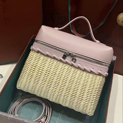 Loro Piana 2026 Extra Pocket L19 Bag Beige Pink Rattan Leather