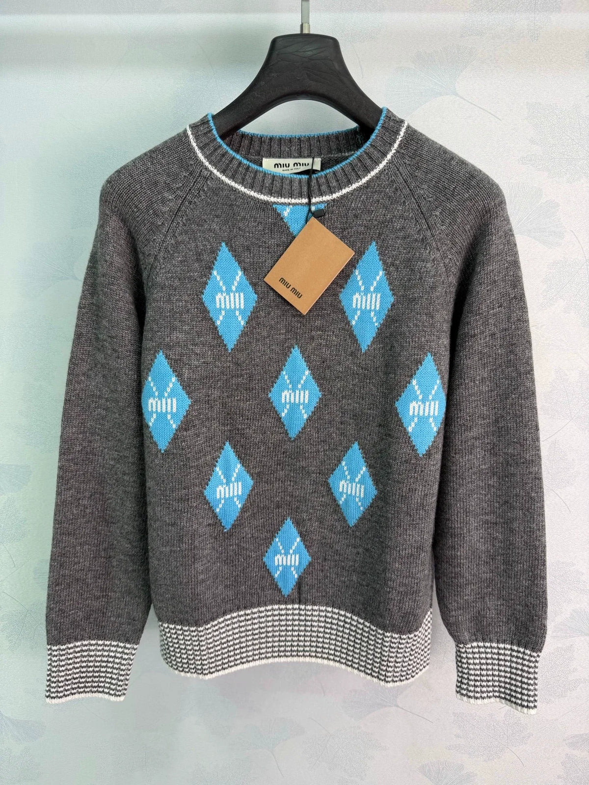MiuMiu/26 New Season Diamond-Pattern & Stripe Knit Sweater