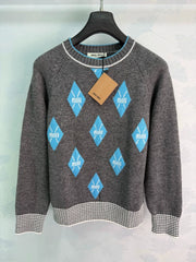 MiuMiu/26 New Season Diamond-Pattern & Stripe Knit Sweater