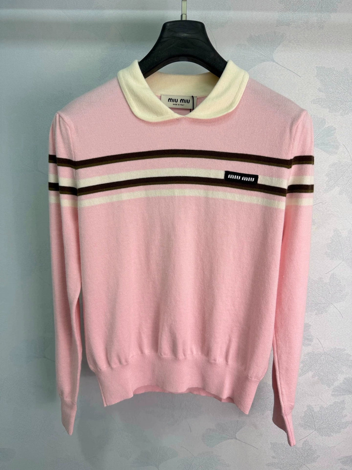 MiuMiu/26 Early Autumn New Color-Block Striped Collared Knit Long-Sleeve