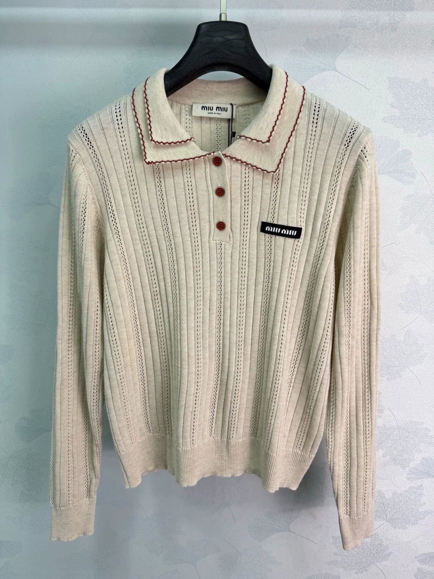 MiuMiu/26 Early Autumn New Hollow Knit Polo Shirt