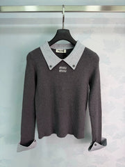 MiuMiu/Color-Block Collar Knit Sweater