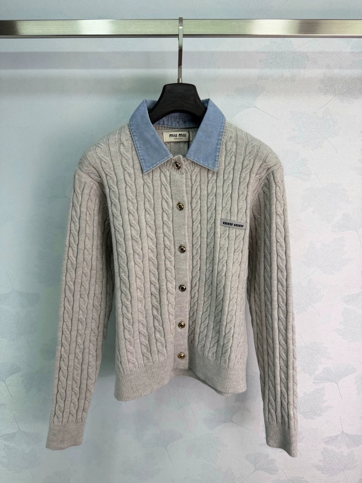 Miu Miu / Denim Patchwork Cable Knit Long Sleeve