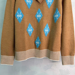 MiuMiu/26 New Season Diamond-Pattern & Stripe Knit Sweater