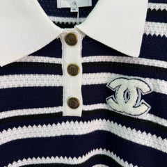 Chanel / 26F Early Autumn New Striped Polo Knit Sweater