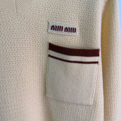 MiuMiu/26 Early Autumn New Color-Block Polo Collar Openwork Knit Top