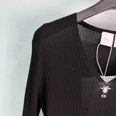 Dior/26 Early Autumn New V-Neck Ribbed Ruffle Cuff Bell Sleeve Knit Top/*