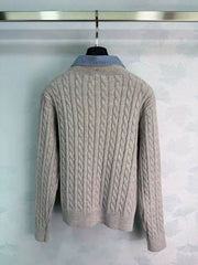Miu Miu / Denim Patchwork Cable Knit Long Sleeve