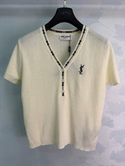 Yves Saint Laurent/26ss New V-Neck Knit Short Sleeve
