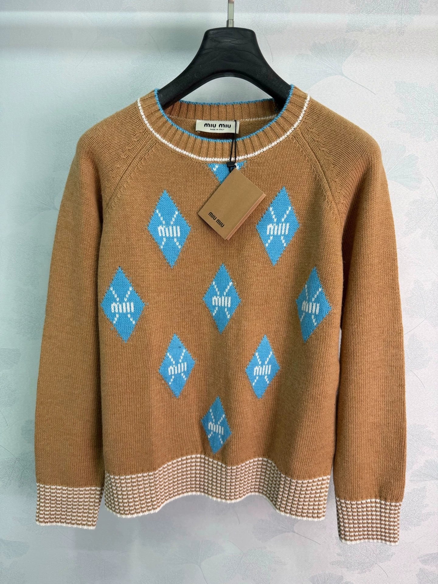 MiuMiu/26 New Season Diamond-Pattern & Stripe Knit Sweater