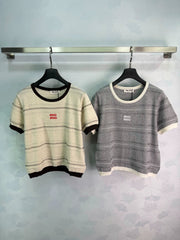 MiuMiu/26ssNew Striped Knit Short Sleeve