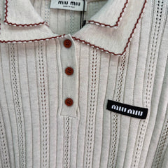MiuMiu/26 Early Autumn New Hollow Knit Polo Shirt
