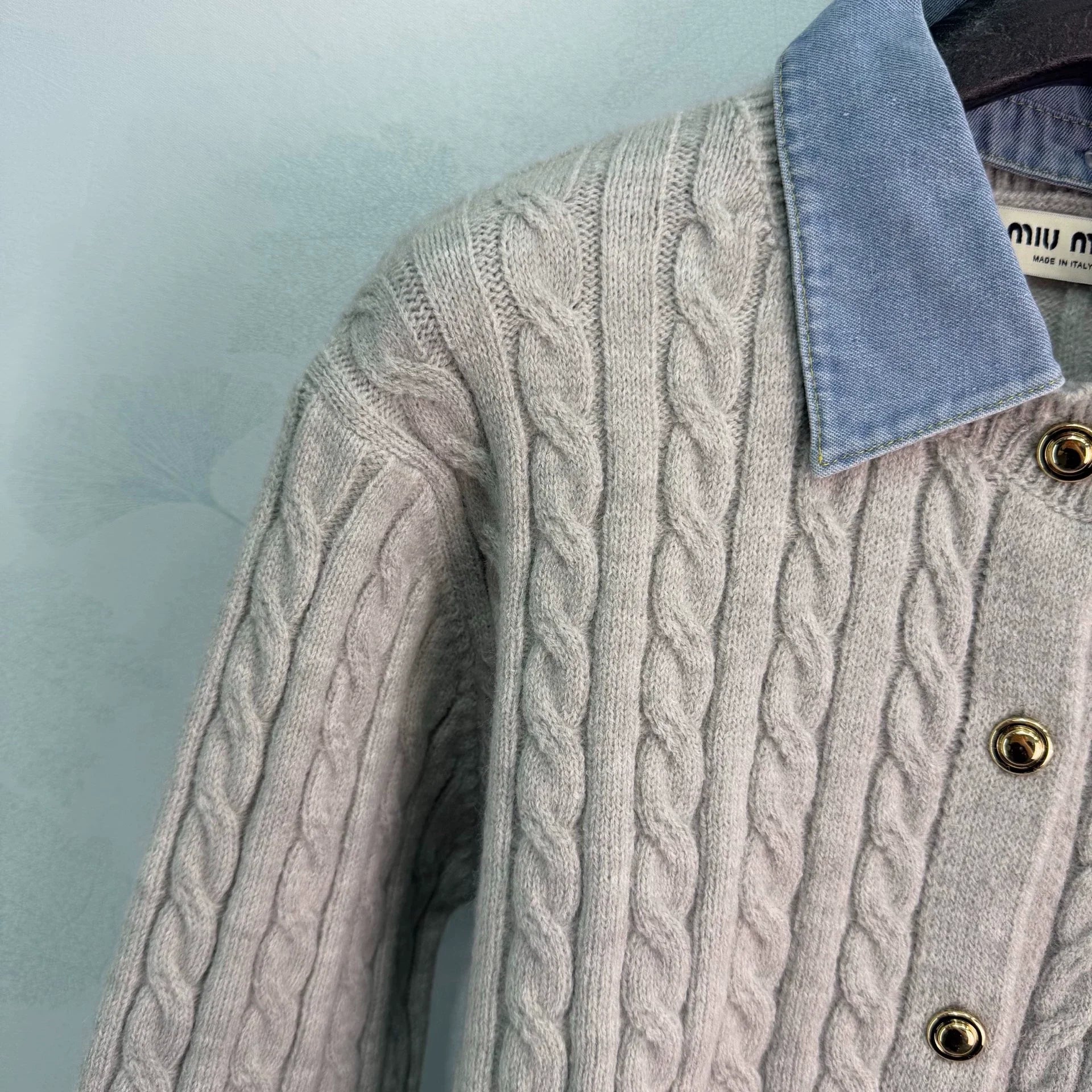 Miu Miu / Denim Patchwork Cable Knit Long Sleeve
