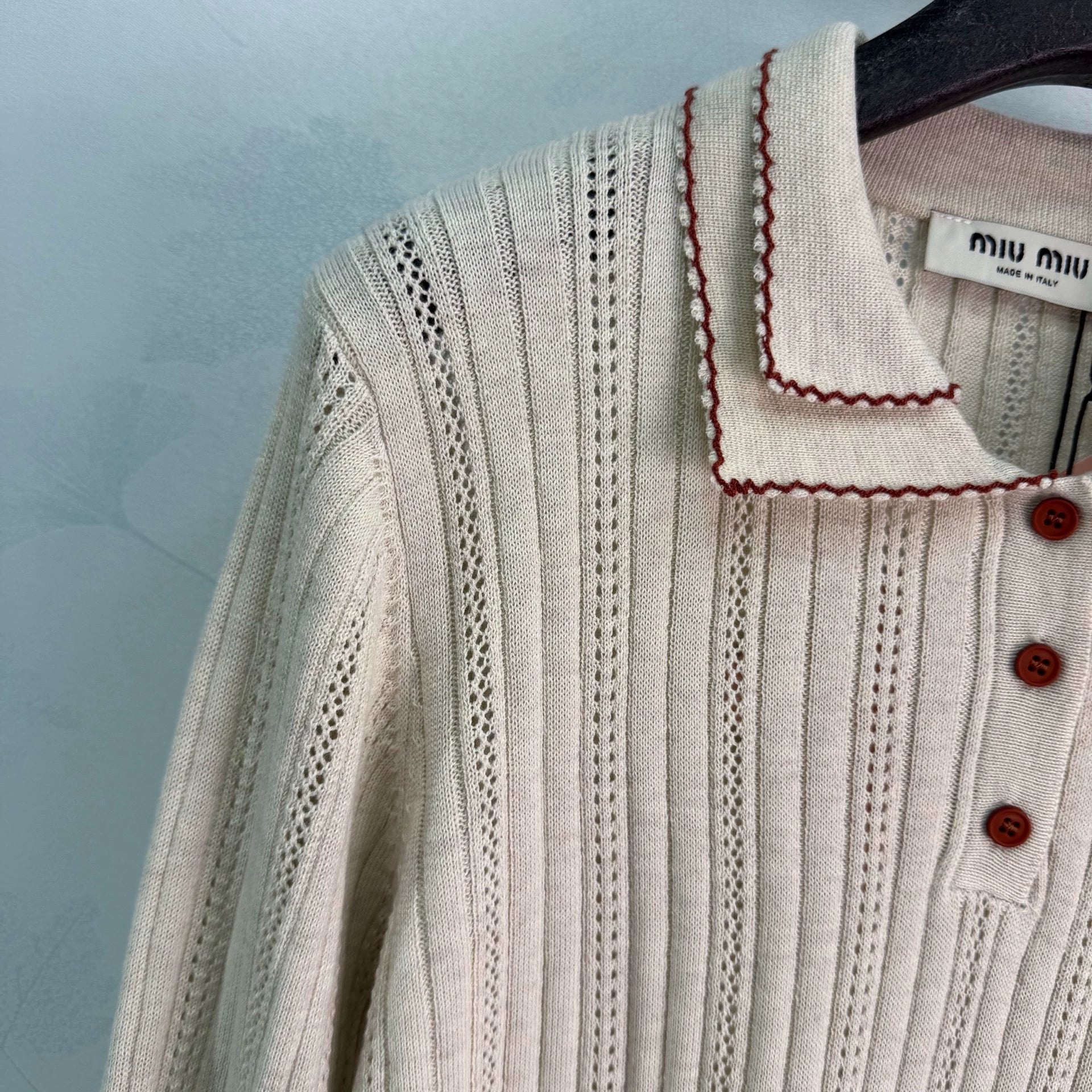 MiuMiu/26 Early Autumn New Hollow Knit Polo Shirt