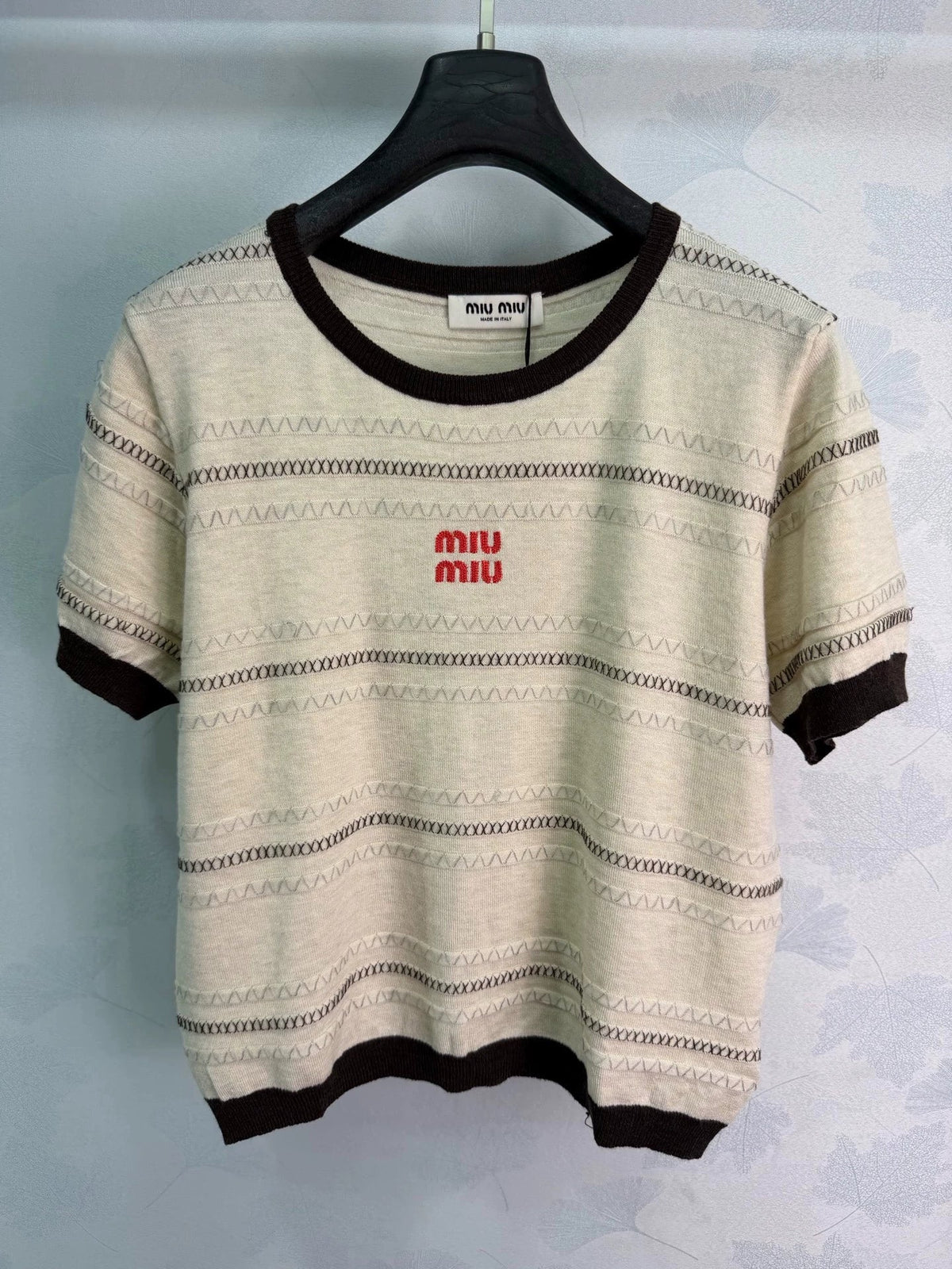 MiuMiu/26ssNew Striped Knit Short Sleeve