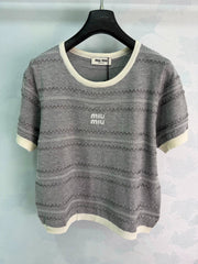MiuMiu/26ssNew Striped Knit Short Sleeve