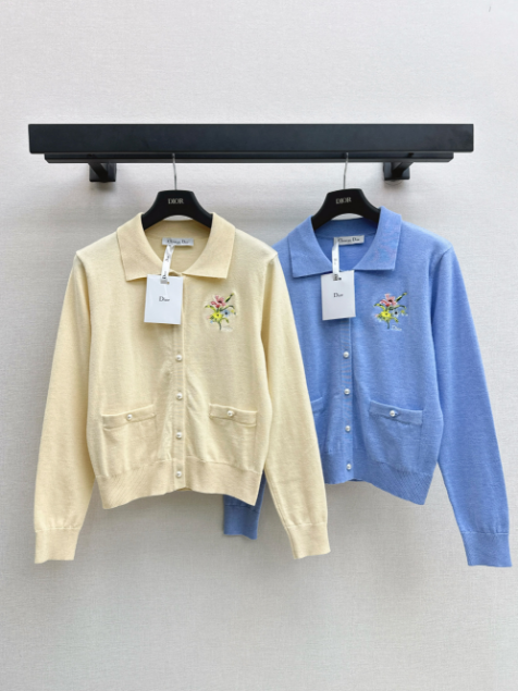 dior/26New Early Autumn Collared Long-Sleeve Knit Cardigan