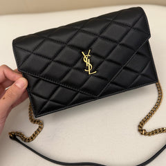 YSL 2026 Saint Laurent Paris Chain Wallet 20cm Black Calfskin