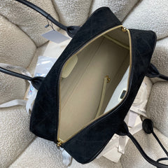 CHANEL 26S TOP HANDLE BAG MEDIUM 35 IN BLACK QUILTED SUEDE AND CALFSKIN GOLD HARDWARE