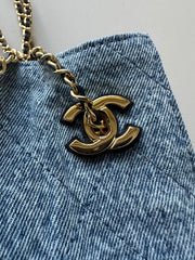 CHANEL 26S MINI BUCKET BAG 18 IN LIGHT BLUE QUILTED DENIM GOLD HARDWARE