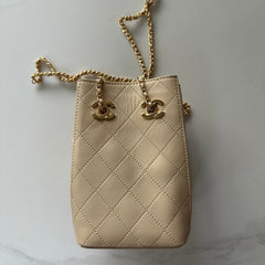 CHANEL 26S MINI BUCKET BAG 18 IN BEIGE QUILTED CALFSKIN GOLD HARDWARE