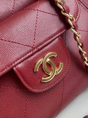 CHANEL 26S QUILTED SMALL SHOPPING TOTE 25 IN BURGUNDY RED CAVIAR CALFSKIN GOLD HARDWARE