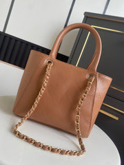 CHANEL 26S QUILTED SMALL SHOPPING TOTE 25 IN CARAMEL BROWN CAVIAR CALFSKIN GOLD HARDWARE