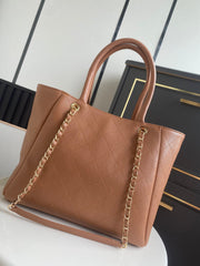 CHANEL 26S QUILTED LARGE SHOPPING TOTE 39 IN CARAMEL BROWN CAVIAR CALFSKIN GOLD HARDWARE