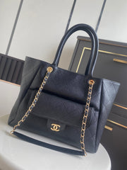 CHANEL 26S QUILTED LARGE SHOPPING TOTE 39 IN BLACK CAVIAR CALFSKIN GOLD HARDWARE