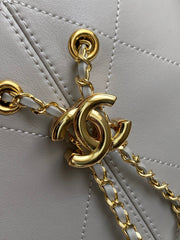 CHANEL 26S QUILTED HOBO BAG 27 IN LIGHT GREY CALFSKIN GOLD HARDWARE