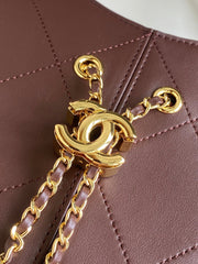 CHANEL 26S QUILTED HOBO LARGE BAG 35 IN BURGUNDY RED CALFSKIN GOLD HARDWARE