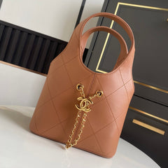 CHANEL 26S QUILTED HOBO BAG 27 IN CARAMEL BROWN CALFSKIN GOLD HARDWARE