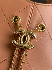 CHANEL 26S QUILTED HOBO BAG 27 IN CARAMEL BROWN CALFSKIN GOLD HARDWARE