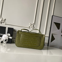CHANEL 26S CC LOGO SHOULDER BAG 32 IN OLIVE GREEN CROCODILE-EMBOSSED CALFSKIN GOLD HARDWARE