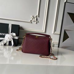 CHANEL 26S HOBO BAG SMALL 23 IN BURGUNDY RED QUILTED LAMBSKIN GOLD HARDWARE