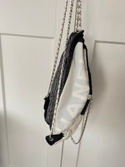 CHANEL 26S DRAWSTRING BACKPACK 44 IN BLACK AND WHITE NYLON GOLD HARDWARE