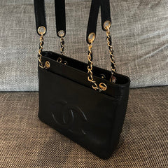 CHANEL 26S FLAP SHOULDER BAG 26 IN BLACK CAVIAR CALFSKIN GOLD HARDWARE