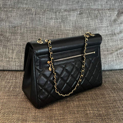 CHANEL 26S LARGE CC LOGO FLAP SHOULDER BAG 33 IN BLACK CAVIAR CALFSKIN GOLD HARDWARE