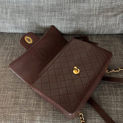 CHANEL 26S QUILTED FLAP BACKPACK 28 IN BURGUNDY RED LAMBSKIN GOLD HARDWARE