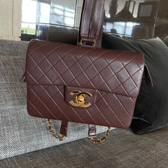 CHANEL 26S QUILTED FLAP BACKPACK 28 IN BURGUNDY RED LAMBSKIN GOLD HARDWARE