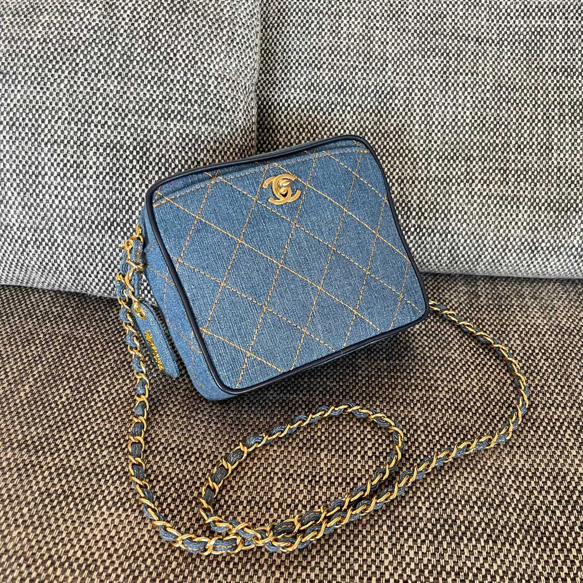Chanel 2026 Camera Bag 17.5cm Blue Denim Leather