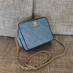 Chanel 2026 Camera Bag 17.5cm Blue Denim Leather