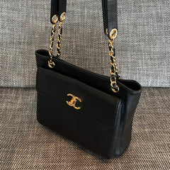 CHANEL 26S FLAP SHOULDER BAG 26 IN BLACK LAMBSKIN GOLD HARDWARE